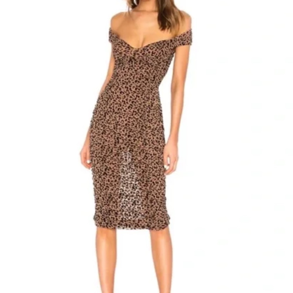 REVOLVE MAJORELLE Tabitha Midi Dress in Tan Leopard Size S
